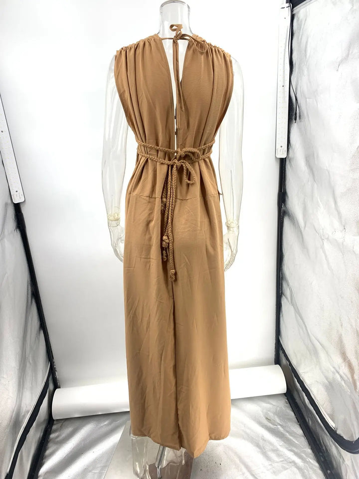 Women's Bohemian Cotton Linen Split Maxi Dress