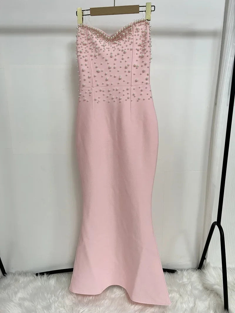 Women's Strapless Pearl Patchwork Tunic Dress