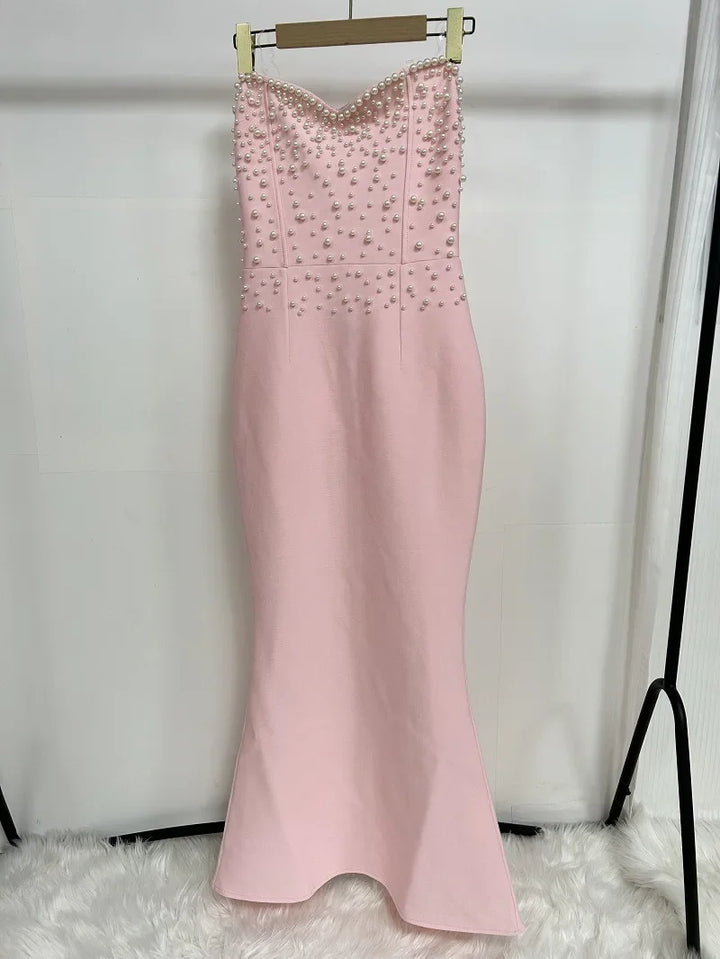 Women's Strapless Pearl Patchwork Tunic Dress