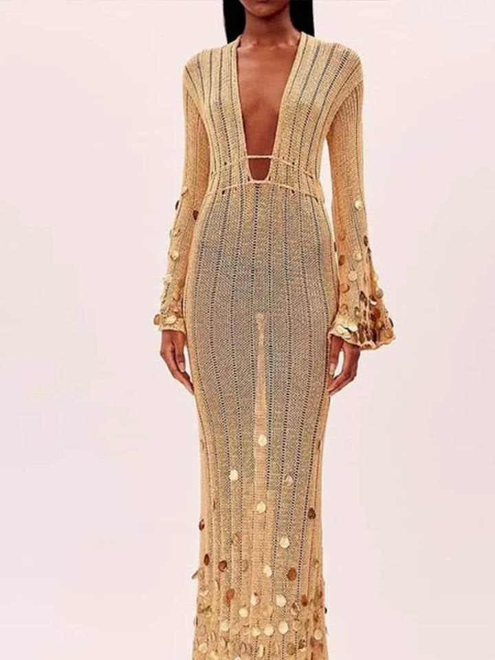 Women's Sequin Knitted Maxi Party Dress
