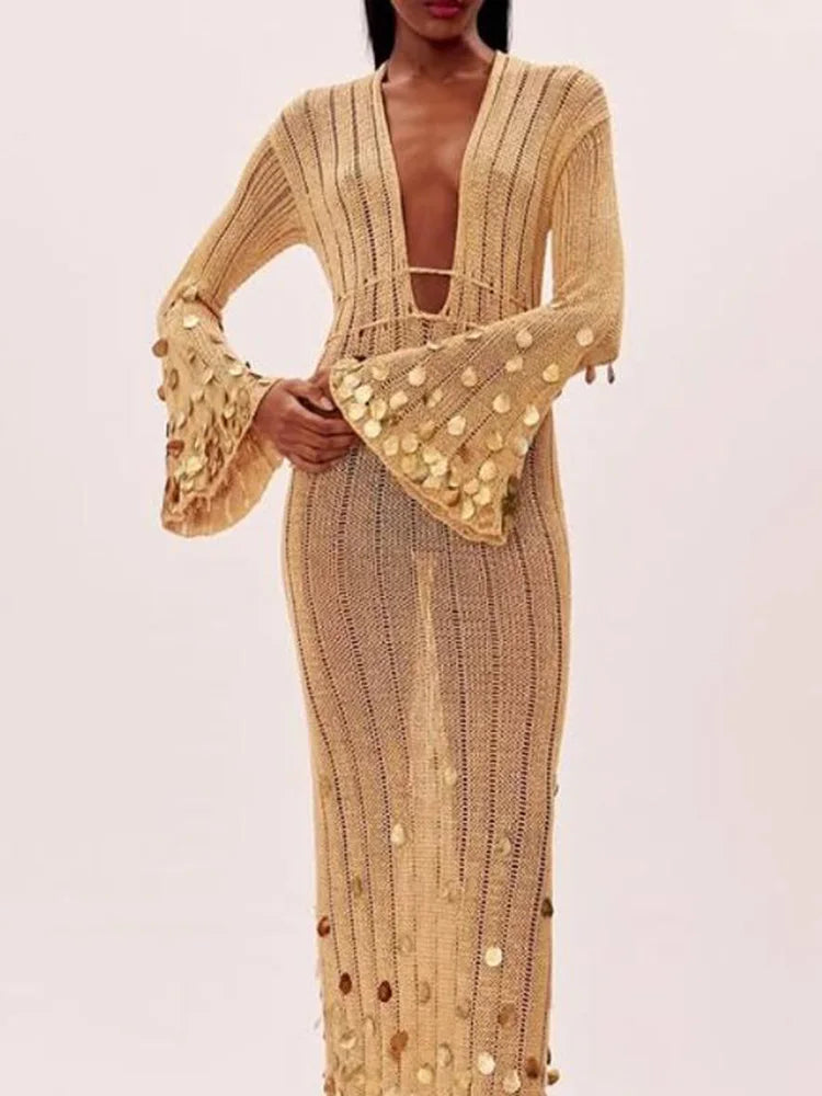 Women's Sequin Knitted Maxi Party Dress