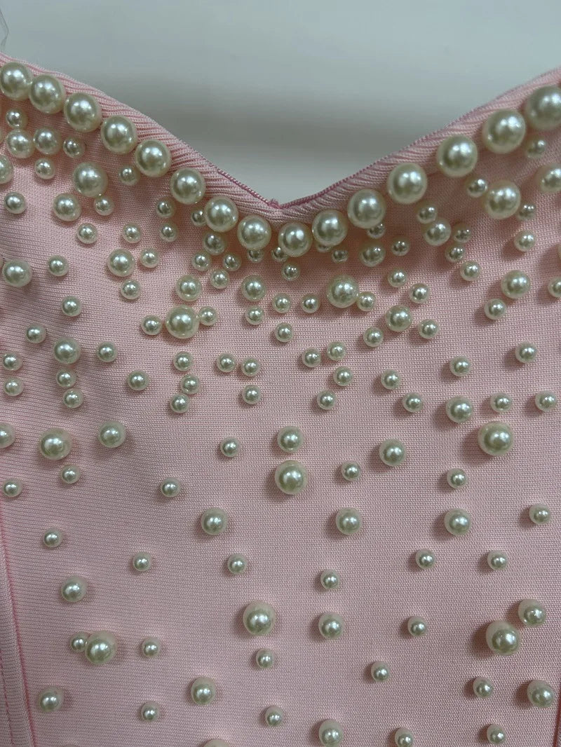 Women's Strapless Pearl Patchwork Tunic Dress