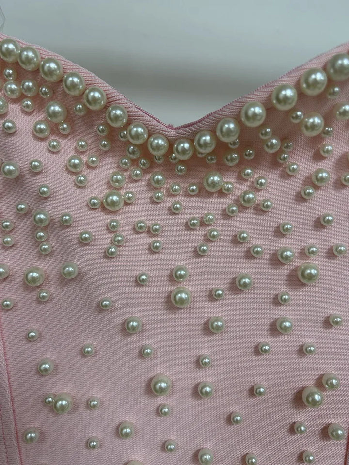 Women's Strapless Pearl Patchwork Tunic Dress