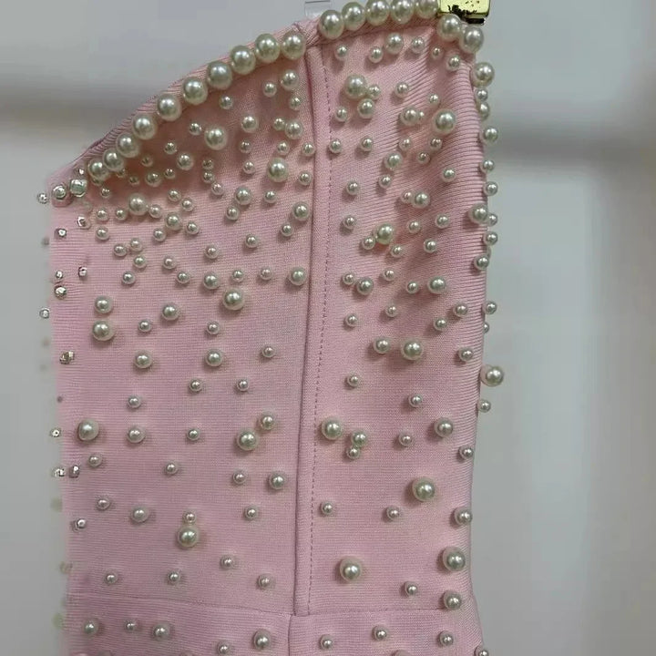 Women's Strapless Pearl Patchwork Tunic Dress