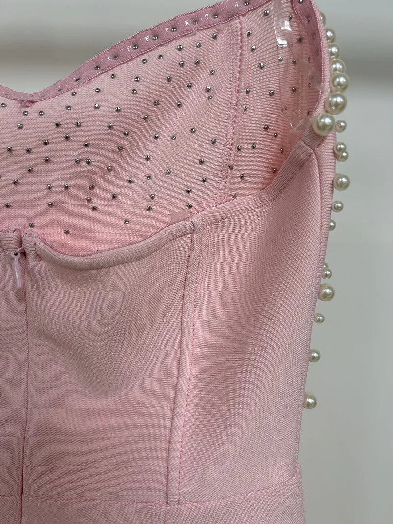 Women's Strapless Pearl Patchwork Tunic Dress