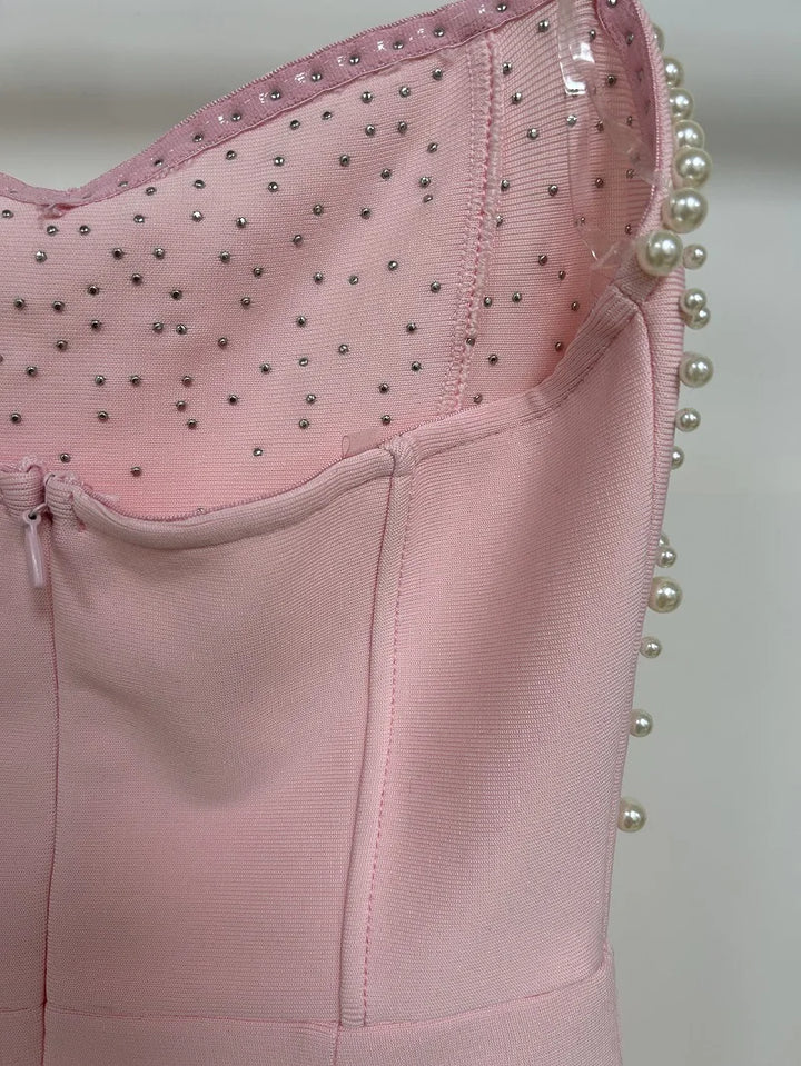 Women's Strapless Pearl Patchwork Tunic Dress