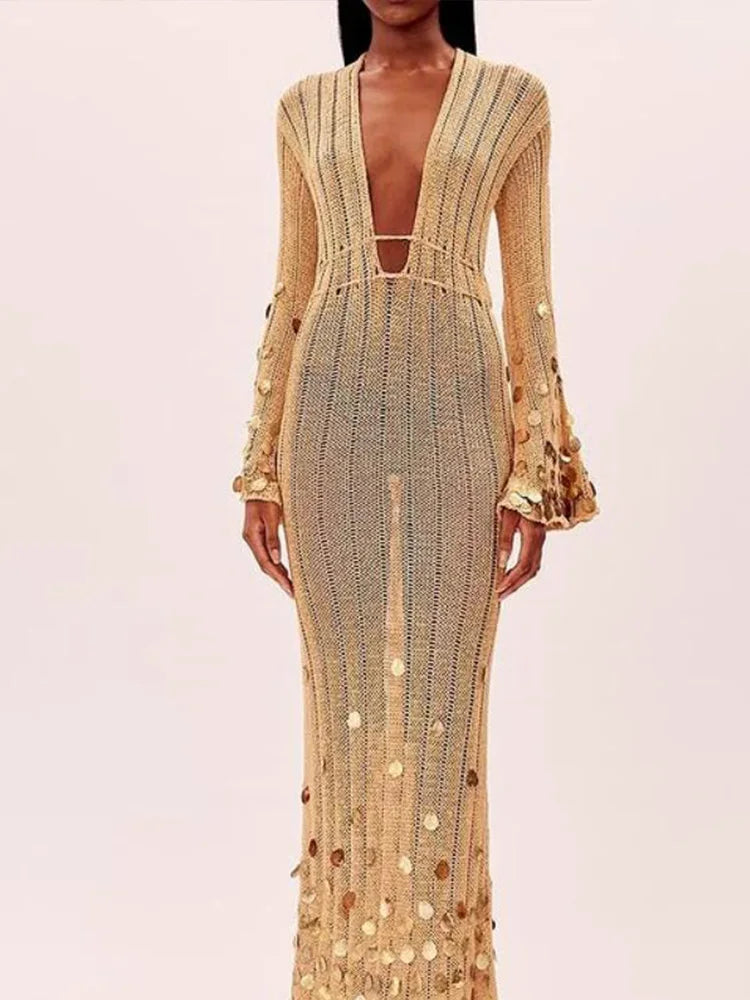 Women's Sequin Knitted Maxi Party Dress