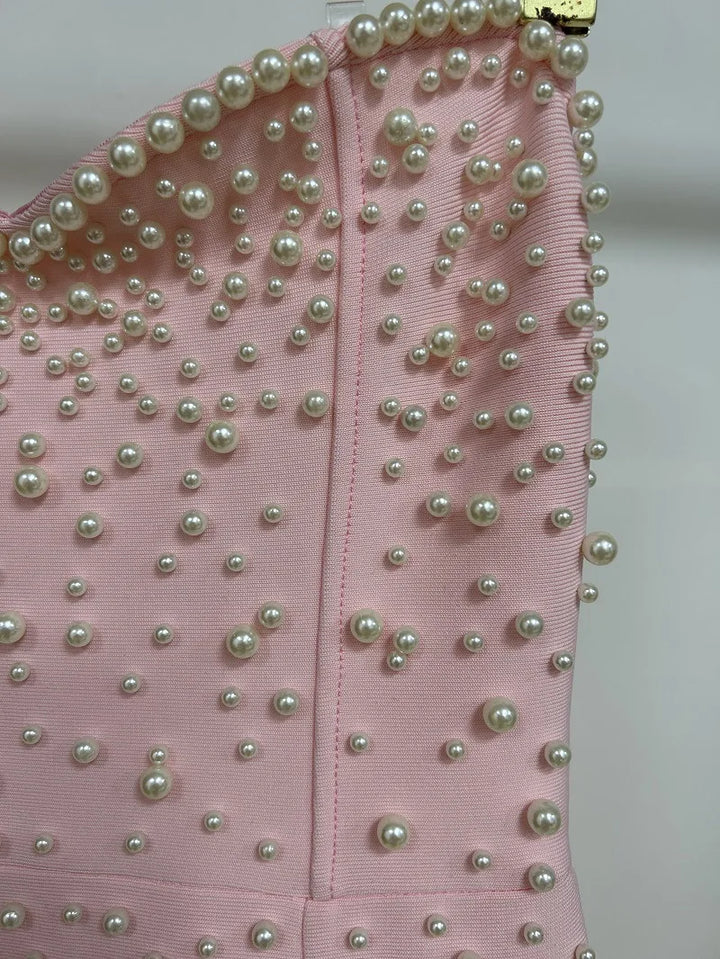 Women's Strapless Pearl Patchwork Tunic Dress