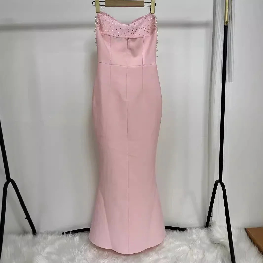 Women's Strapless Pearl Patchwork Tunic Dress