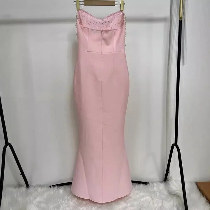 Women's Strapless Pearl Patchwork Tunic Dress