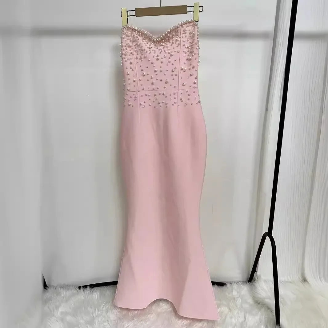 Women's Strapless Pearl Patchwork Tunic Dress