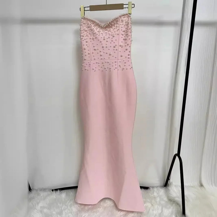 Women's Strapless Pearl Patchwork Tunic Dress