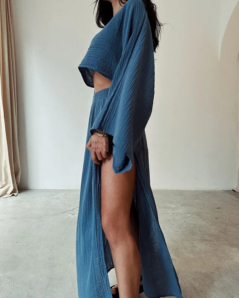 Women's Cotton Linen 2-Piece Skirt Set