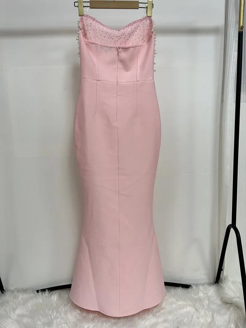 Women's Strapless Pearl Patchwork Tunic Dress