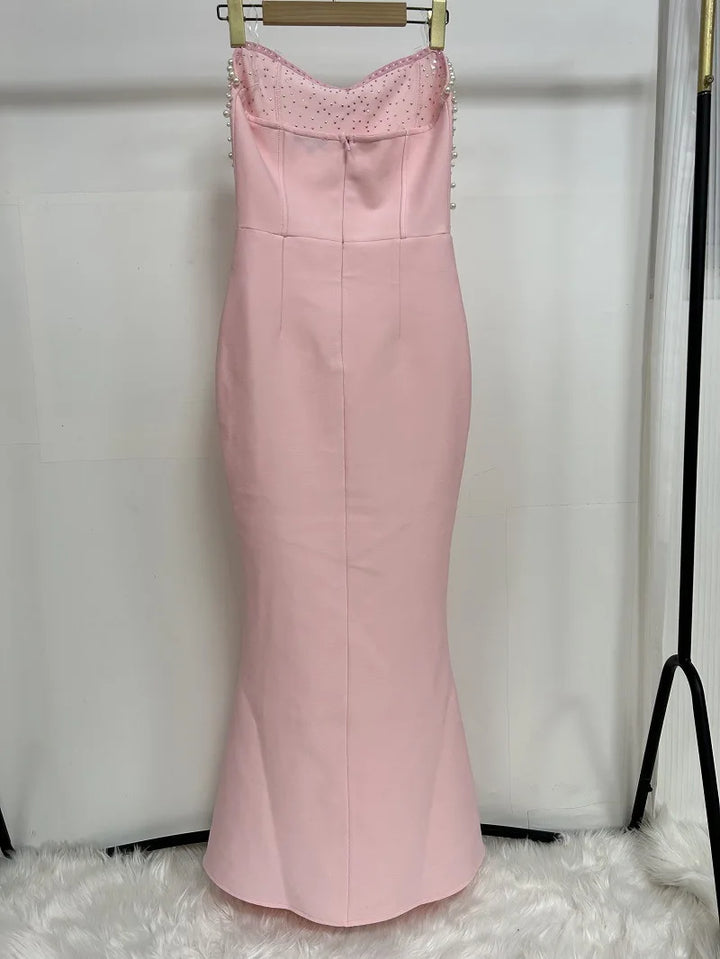 Women's Strapless Pearl Patchwork Tunic Dress