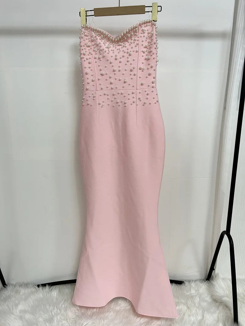 Women's Strapless Pearl Patchwork Tunic Dress