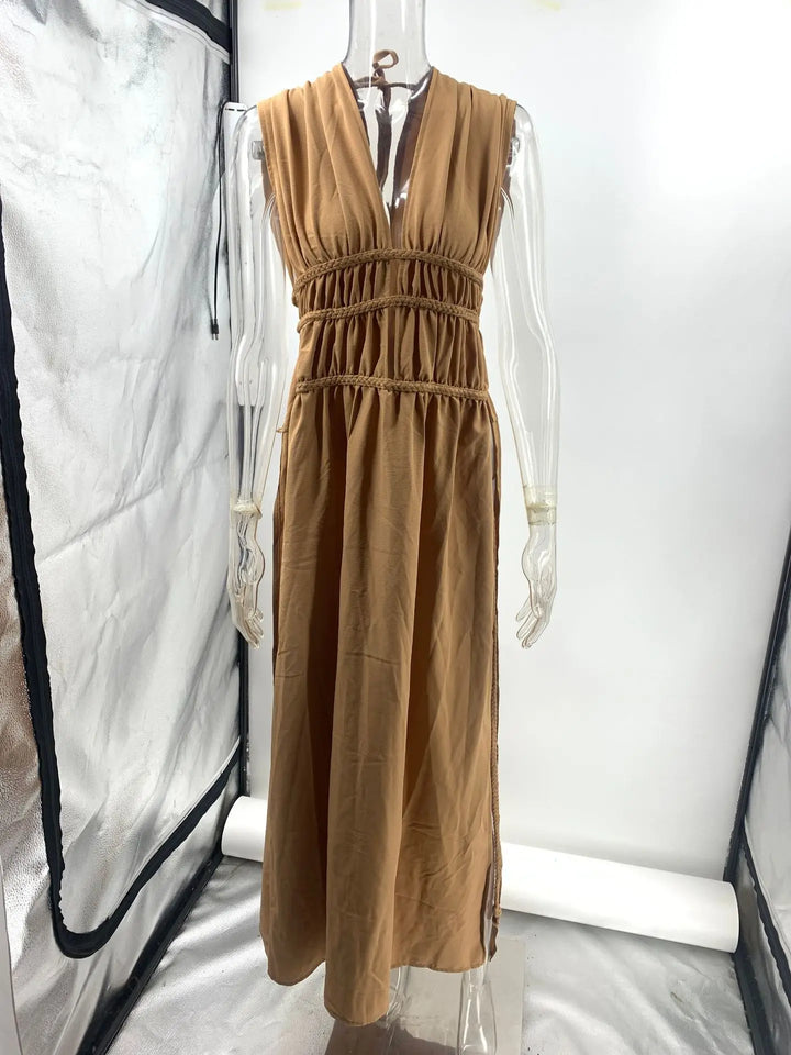 Women's Bohemian Cotton Linen Split Maxi Dress
