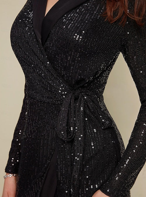 Black Sequin Deep V Wedding Dress