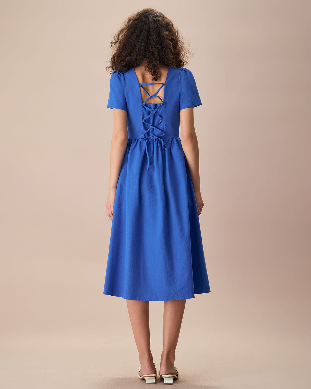 Navy Blue Button Midi Dress